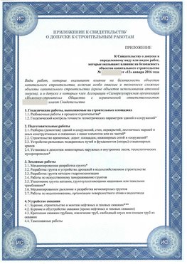 Приложение к свидетельству о допуске к строительным работам Спасск-Дальний СРО в строительстве