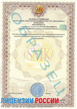 Образец сертификата соответствия (приложение) Спасск-Дальний Сертификат ISO 13485